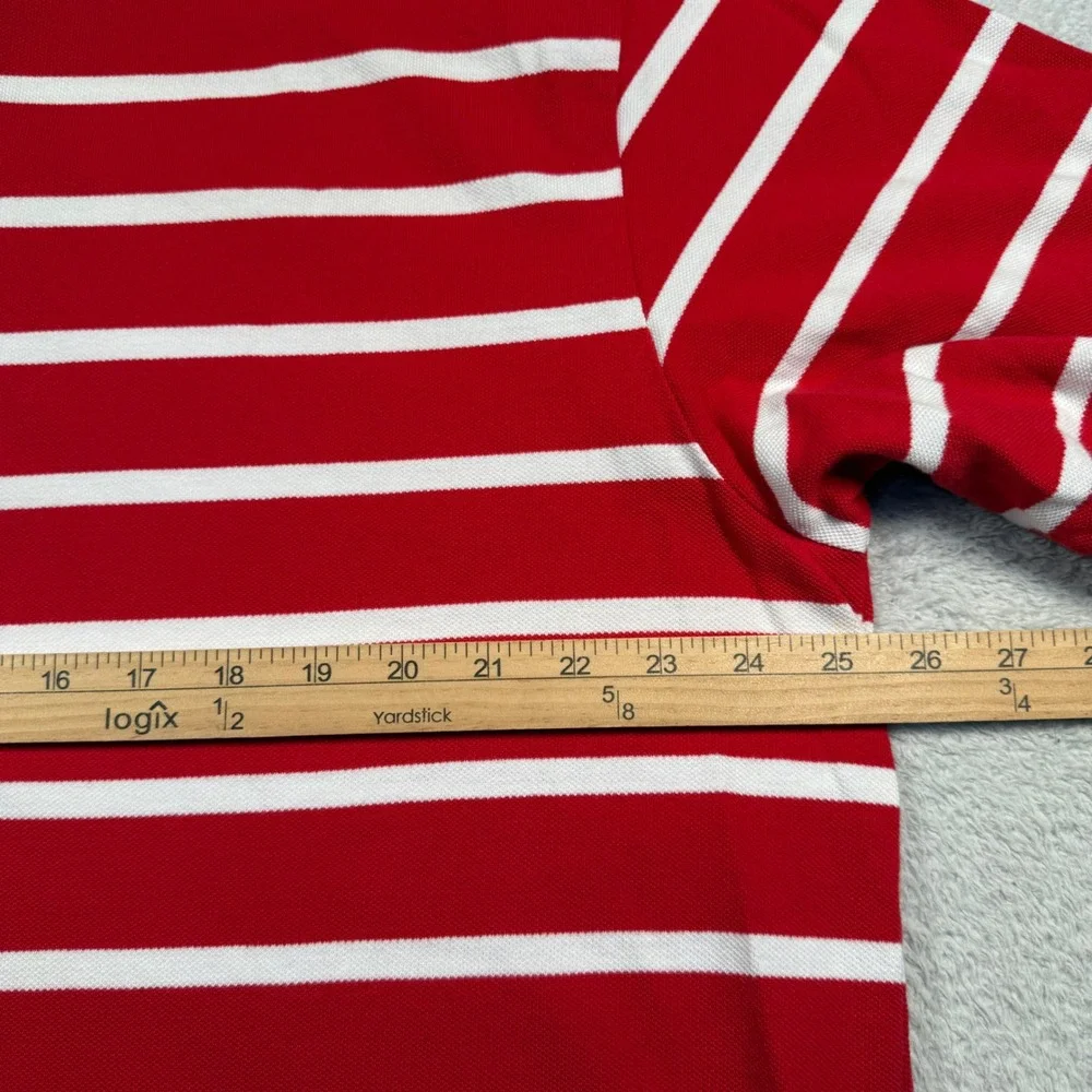 Vintage Polo Ralph Lauren XLT Tall Red White Striped Mesh Shirt Navy Pony Pocket
